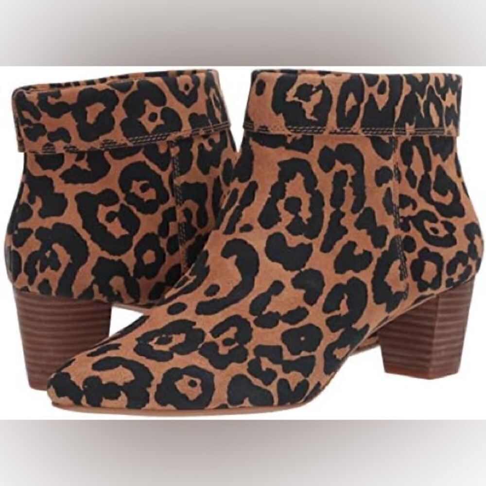 Lucky Brand Zaprika Suede Cheetah Pointed Toe Booties - Sz 6.5